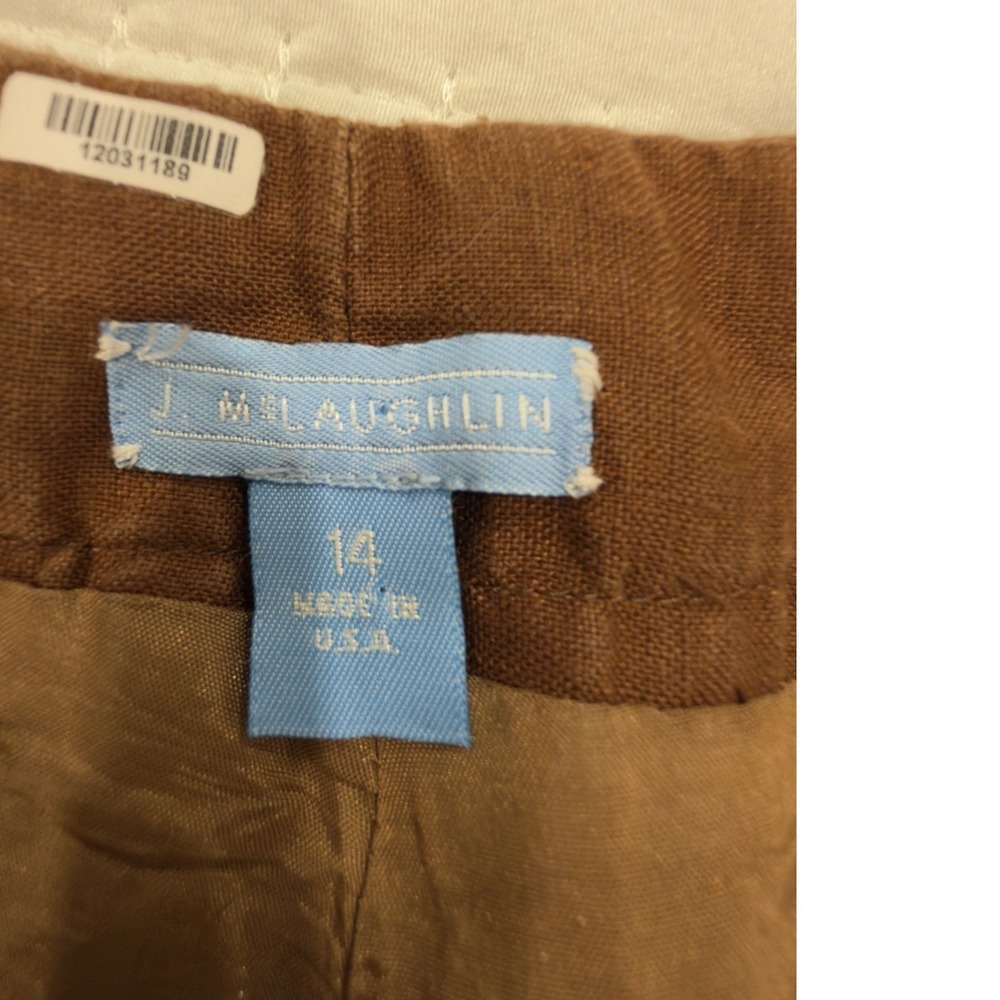 J. McLaughlin Brown Linen Wide Leg Trousers High Waisted Button Tab Size 14 - Picture 2 of 8